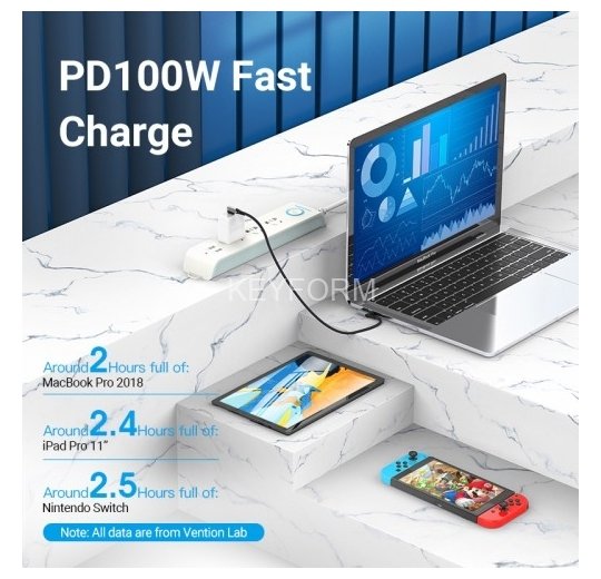 Кабель Vention USB 2.0 CM/CM угловой - 1м. Серый 5А PD100W Vention TANHF